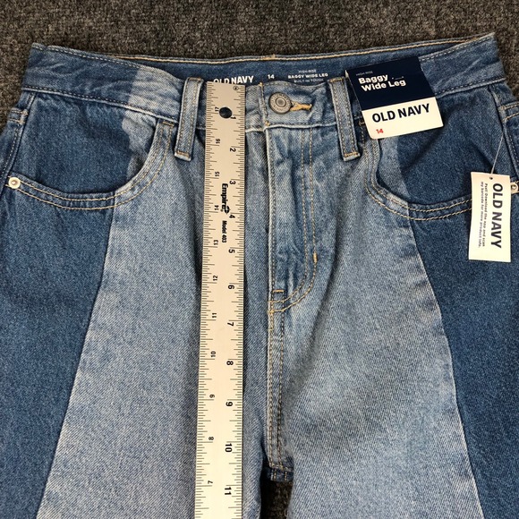 Old Navy High Rise Baggy Wide Leg Jeans Colorblock Denim Size 14 NWT - Picture 6 of 10